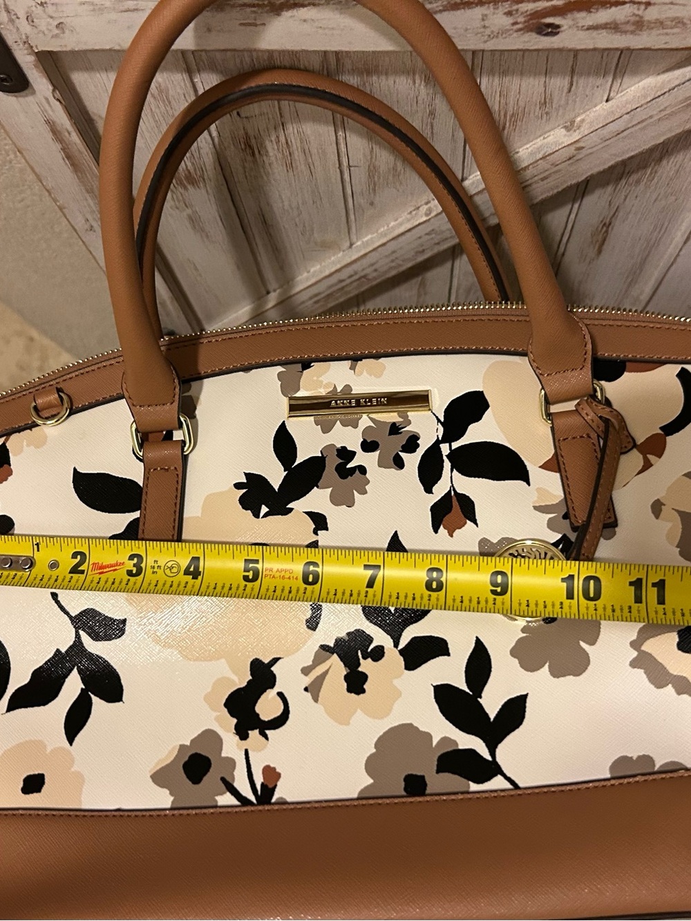 Anne Klein Floral Dome Satchel Bag Cream Tan Brown NEW - Picture 7 of 9